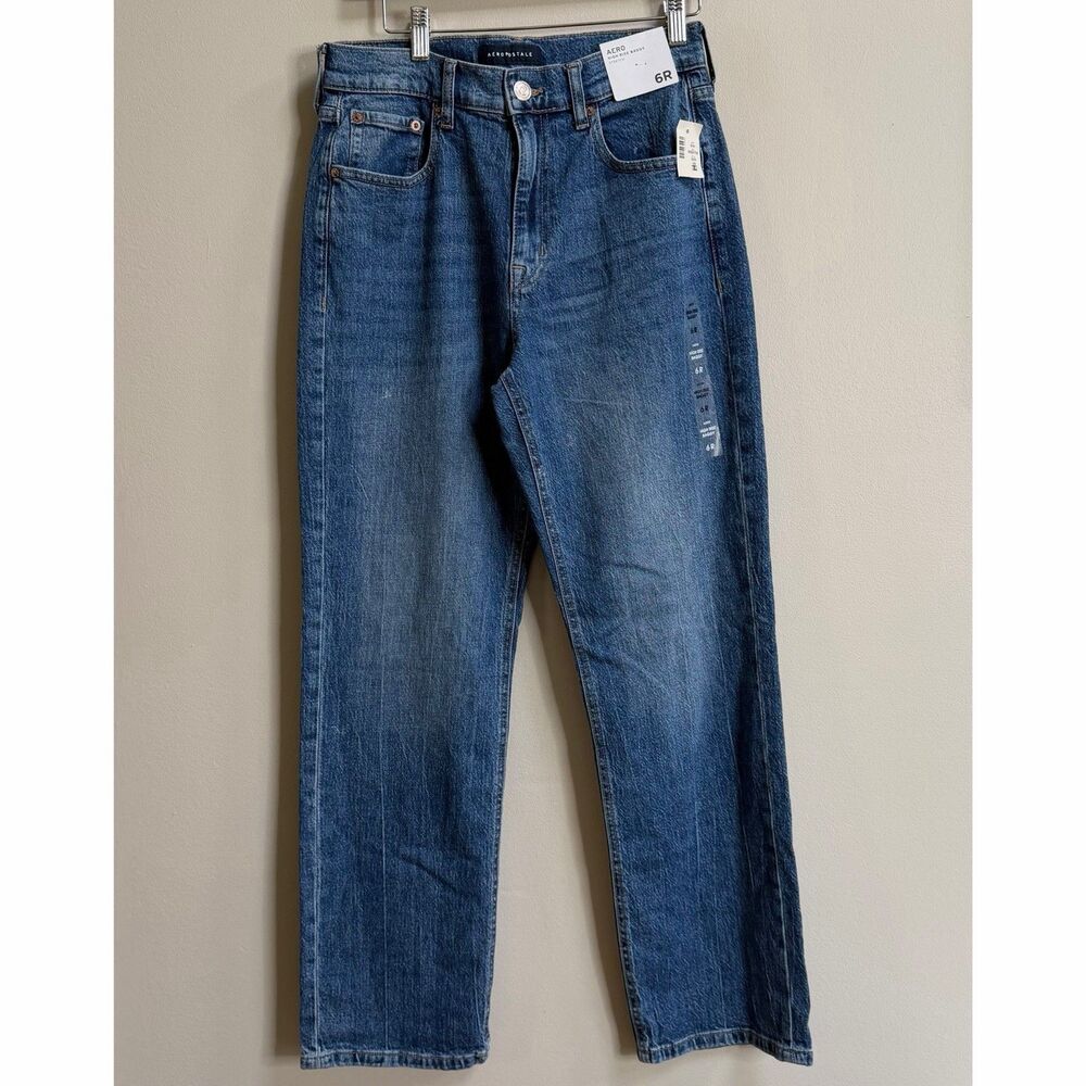 Aeropostale Medium Wash High Rise Baggy Stretch Jeans Size 6